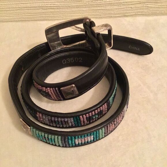 Brighton Leather Black Beaded Women's Belt - Picture 2 of 8